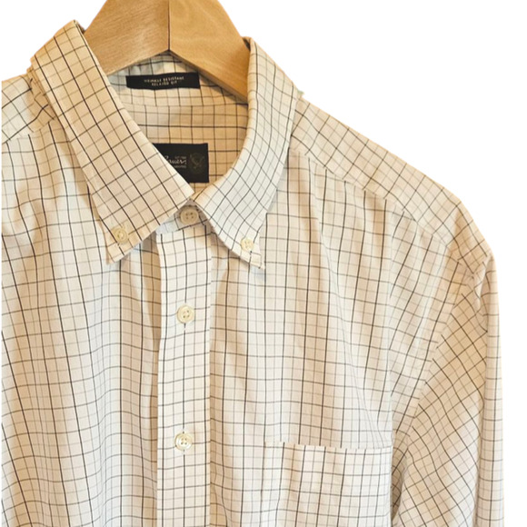 Eddie Bauer Plaid Button Down Wrinkle Free Relaxed Shirt White Men's Large Tall - Picture 3 of 7